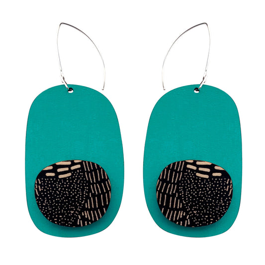 Drop double layer earrings in aqua and Night Garden pattern