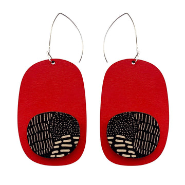 Drop double layer earrings in red and Night Garden pattern