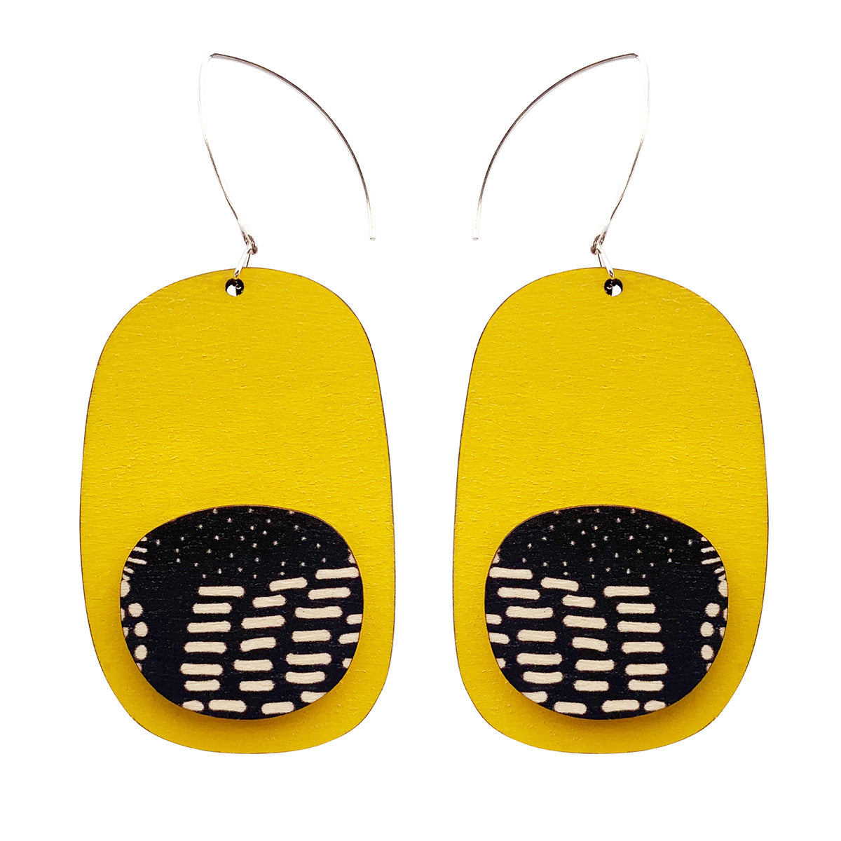 Drop double layer earrings in yellow and Night Garden pattern