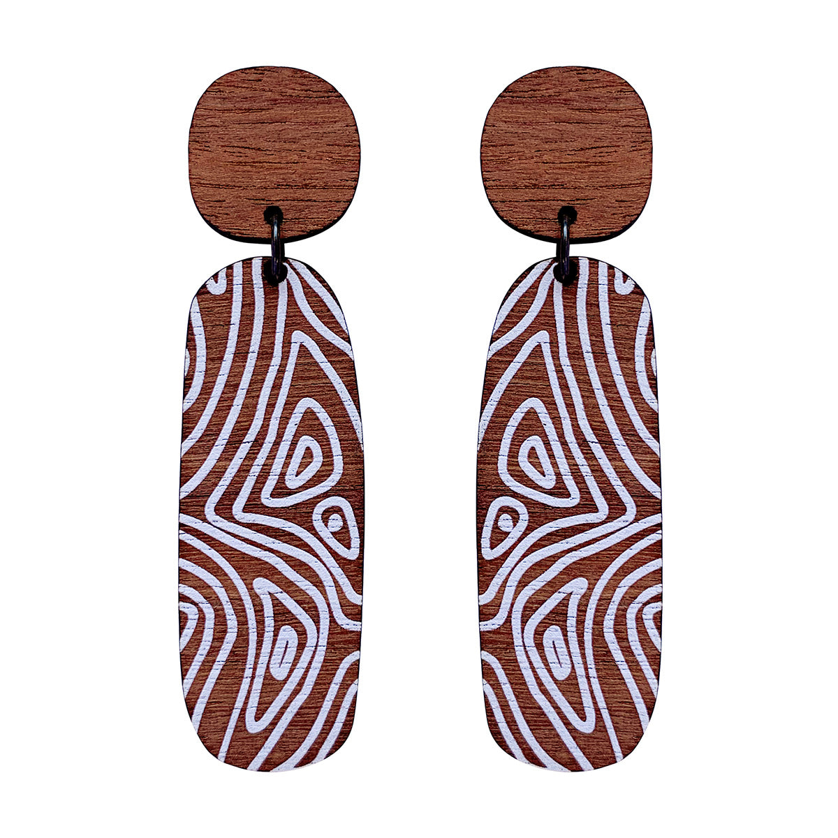 Line Earrings with thin Topographic Map pattern