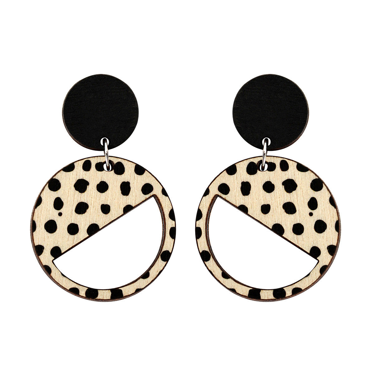 2 tiered earrings with black and black spots