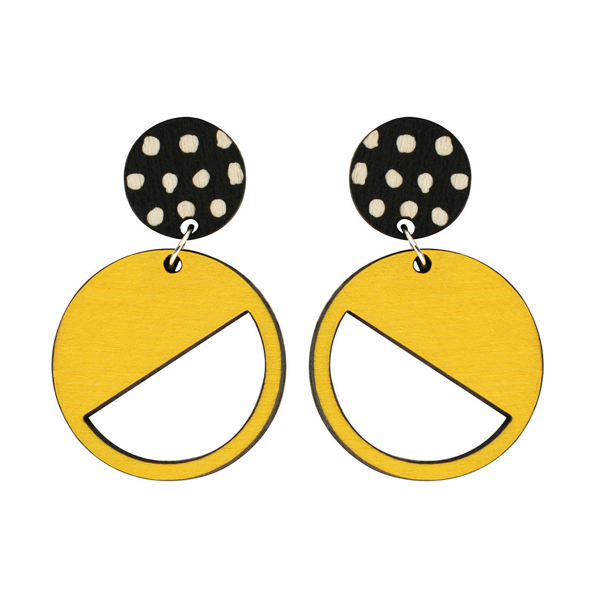 2 tiered earrings with spots in yellow