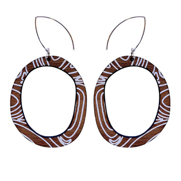 Hoop Earrings with thin Topographic Map pattern