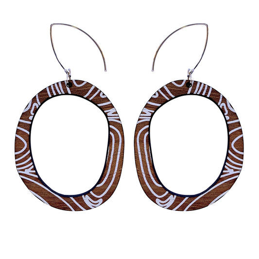Hoop Earrings with thin Topographic Map pattern
