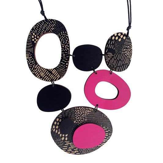 8 piece necklace in pink and Night Garden pattern