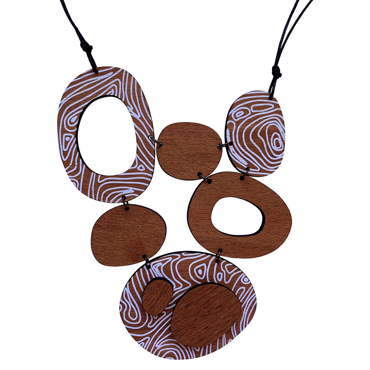 8 piece necklace with thin Topographic Map pattern