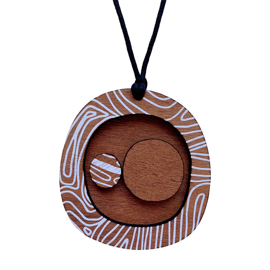 2 shapes pendant with thin Topographic Map pattern outline