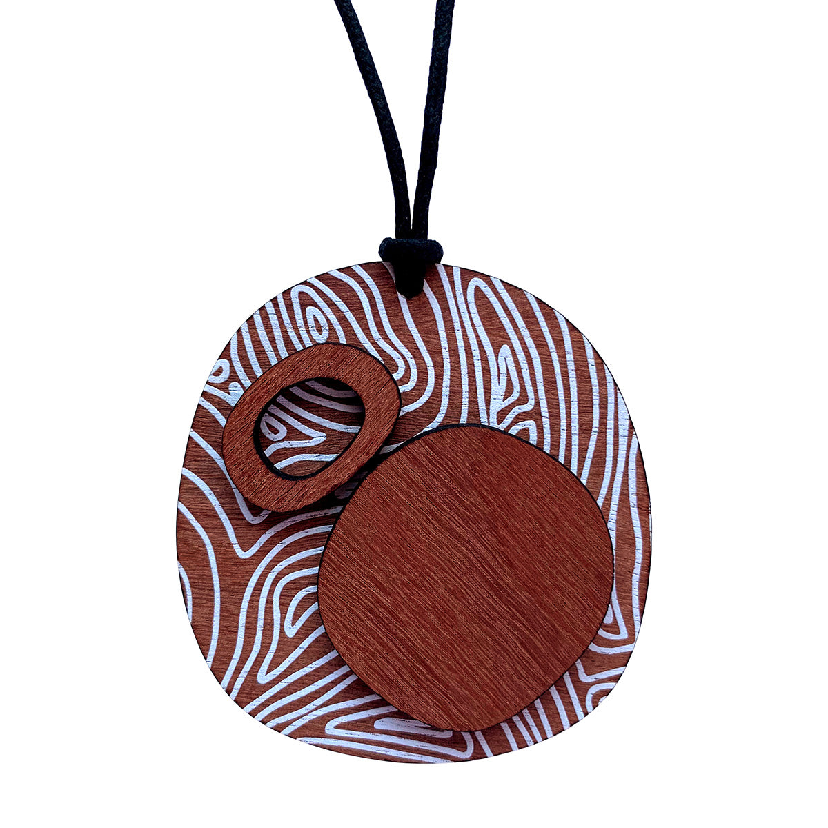 2 layered pendant with thin Topographic Map pattern outline