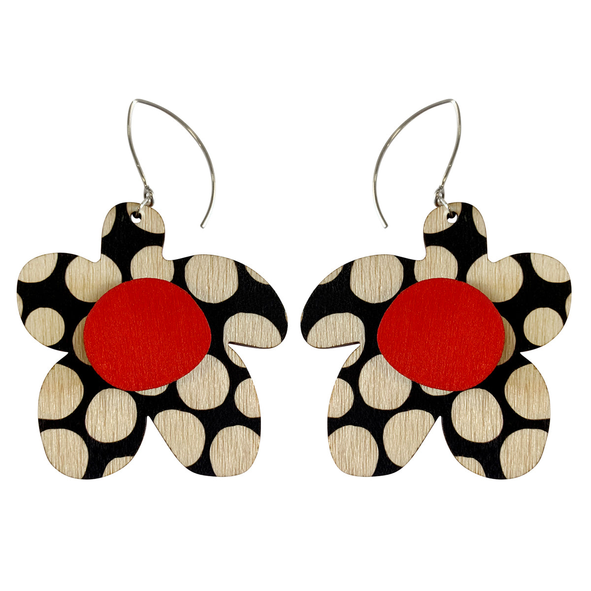 Large spots pattern flower earrings