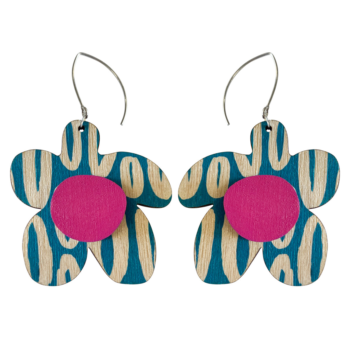 Blue Hoop pattern flower earrings