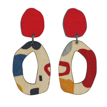 2 tiered red abstract wiggle statement earrings