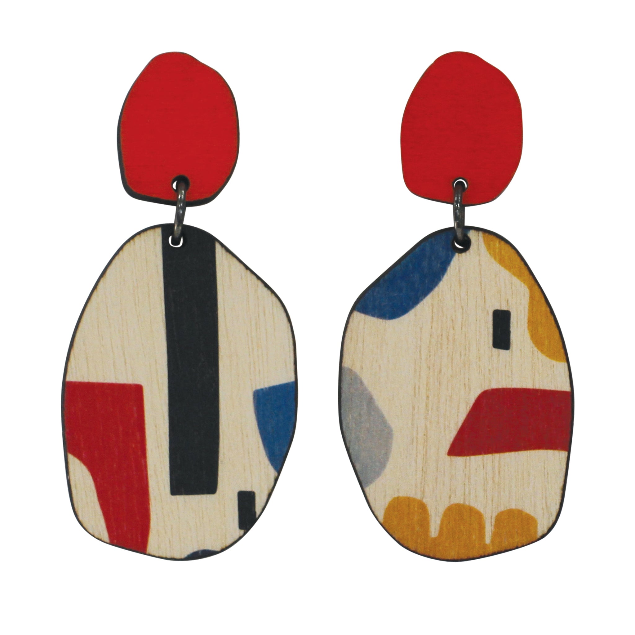 Abstract Face Rubber Earrings, Red
