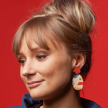 2 tiered red abstract wiggle statement earrings