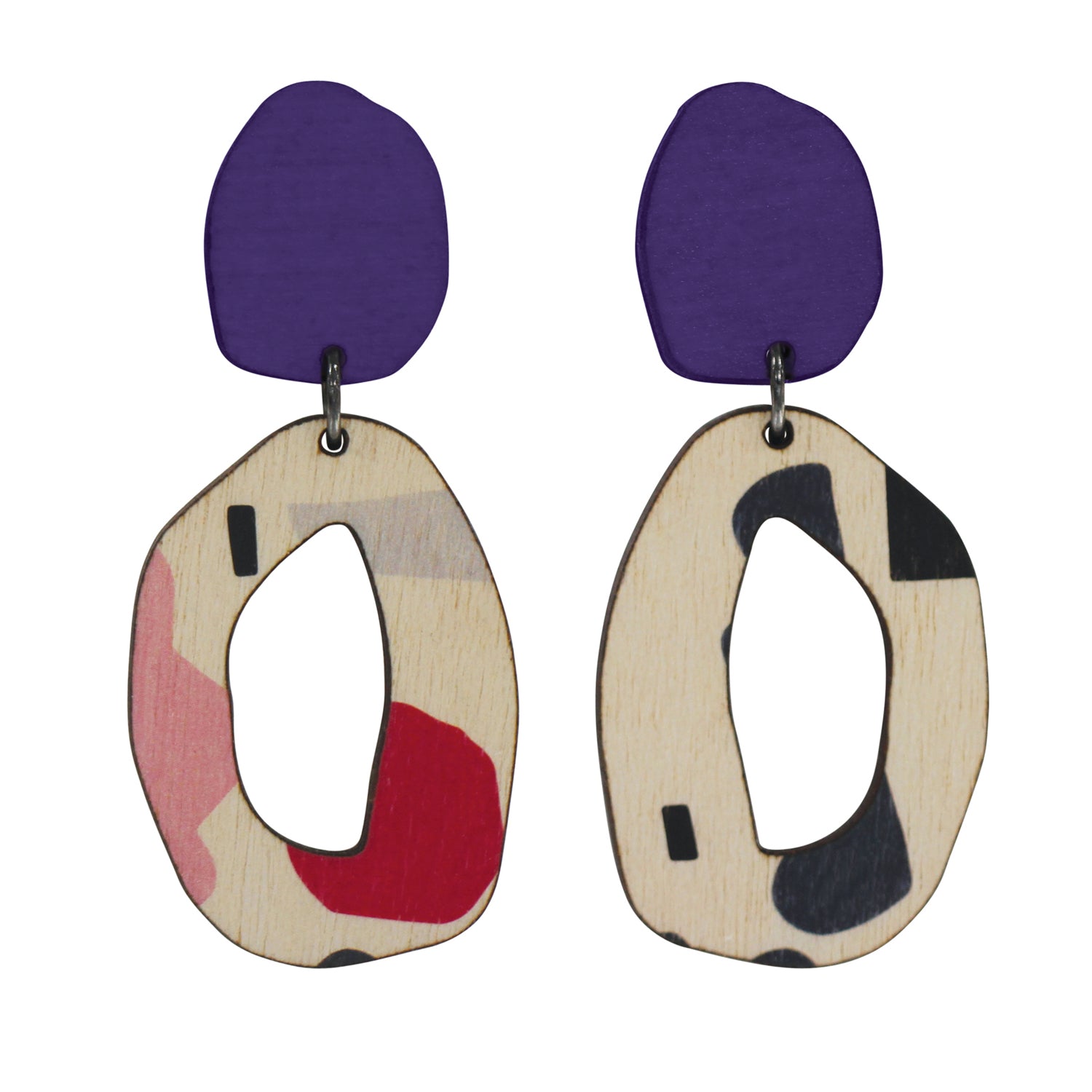 2 tiered Purple abstract wiggle statement earrings
