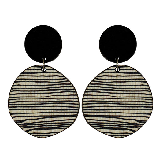 Retro wood earrings in black and thin lines