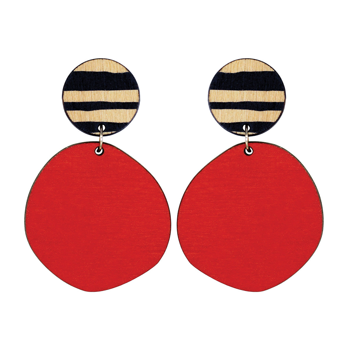 Retro wooden earrings in red with thick lines