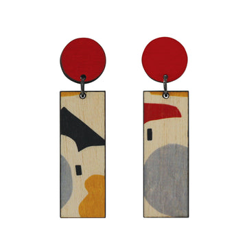 Red abstract line statement earrings