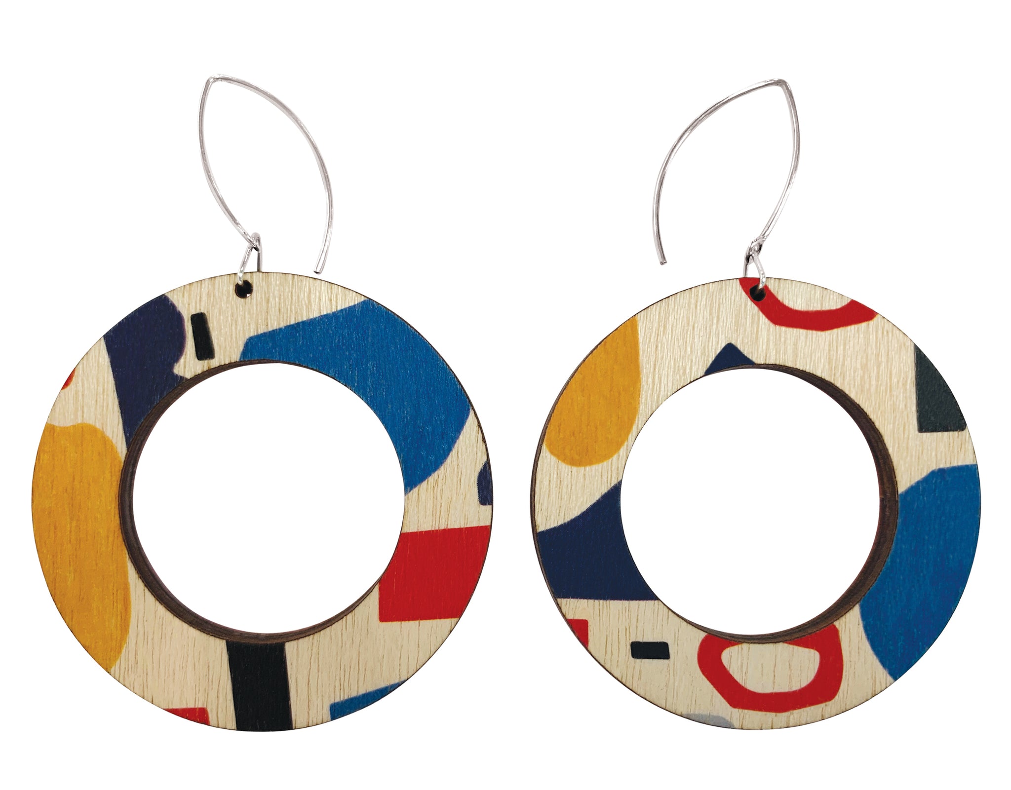 Abstract pattern hoop wooden earrings