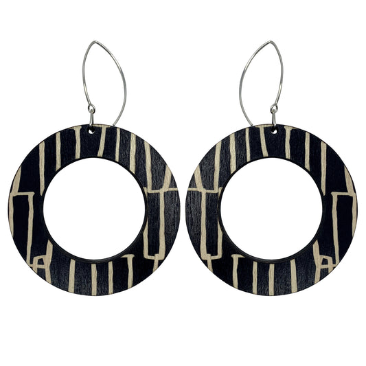 City pattern hoop wooden earrings