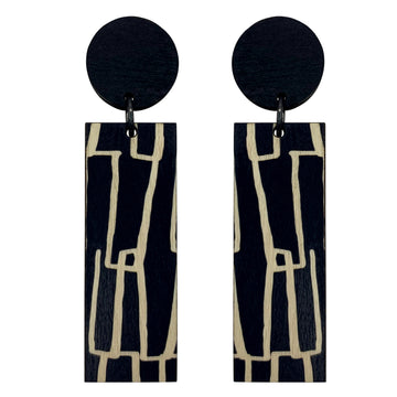 Black City pattern line wood earrings