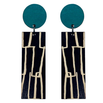 Teal City pattern line wood earrings