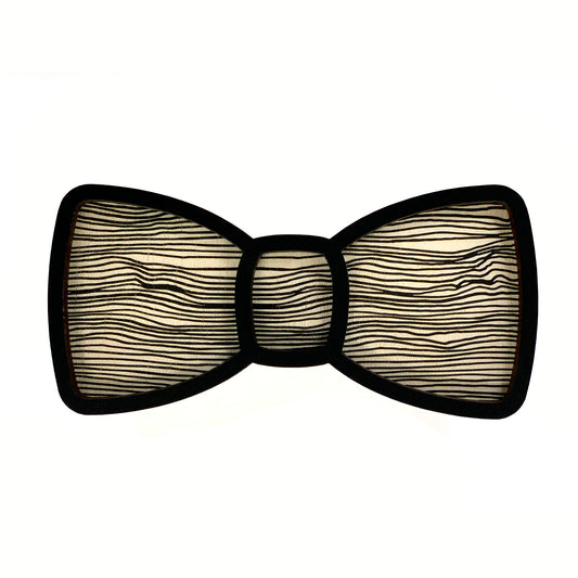 Clip on wooden bow tie with black lines