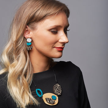 City pattern necklace in teal