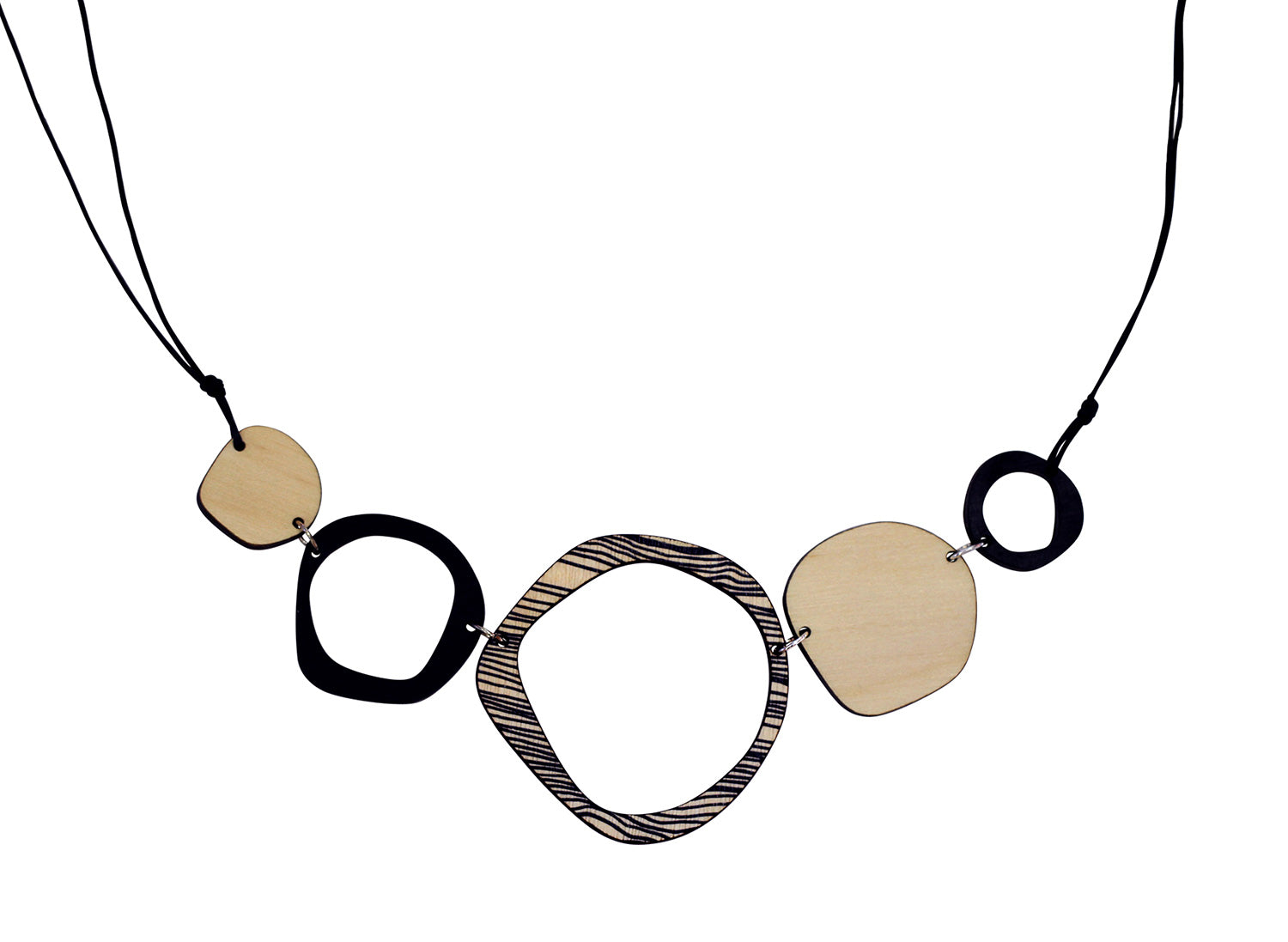 Retro 5 piece statement wooden necklace in black