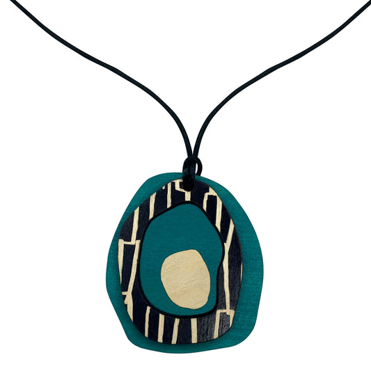 Teal Pendant with city pattern
