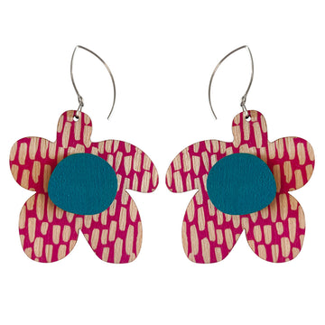 Pink pattern flower earrings