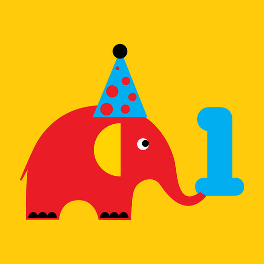 1 year old elephant Birthday card