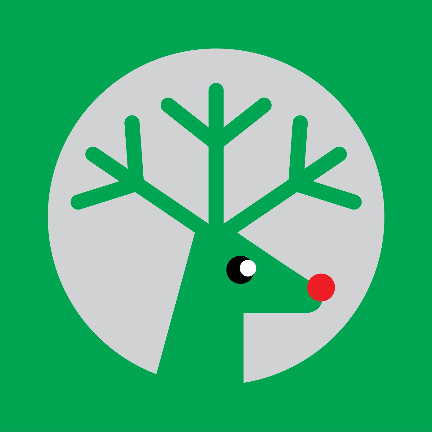 Silver reindeer on green Christmas card