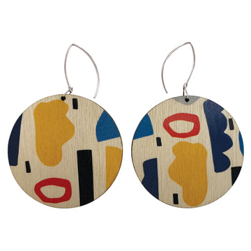 Abstract shapes wooden circle earrings