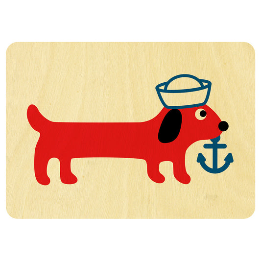 Sailing Sausage Dog wooden card