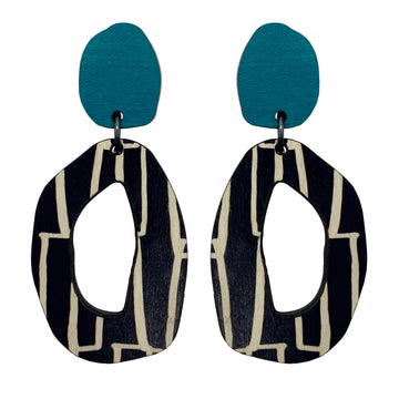 Teal city patterned wiggle earrings