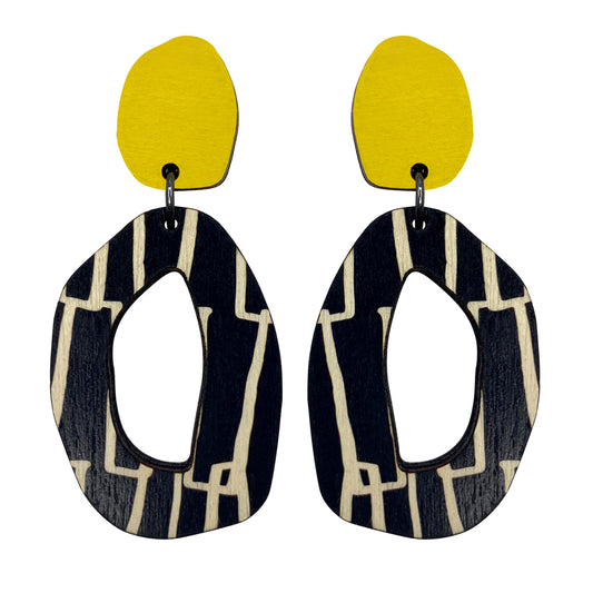 Yellow city patterned wiggle earrings