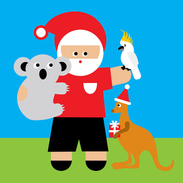Santa with Australian animals Christmas card
