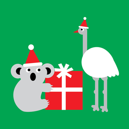 Koala and emu Christmas card