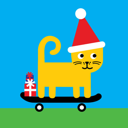 Skateboarding cat Christmas card