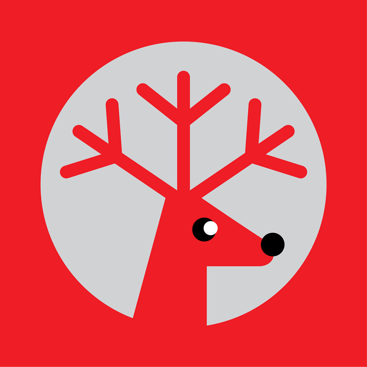 Silver reindeer on red Christmas card