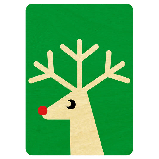 Green Reindeer Christmas wooden card
