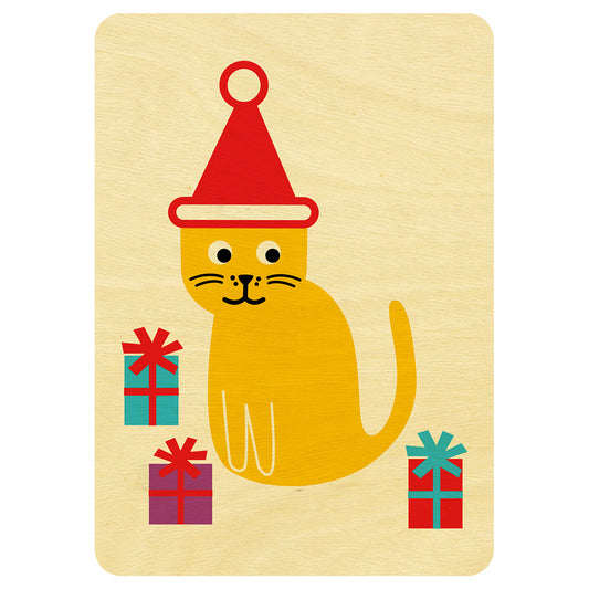 Cat Christmas wooden card