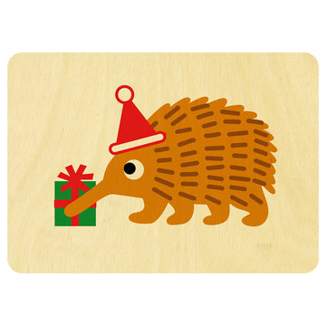 Echidna Christmas wooden card