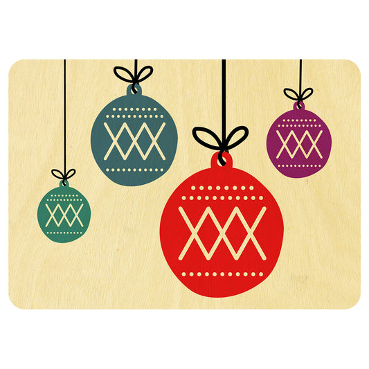Baubles Christmas wooden card